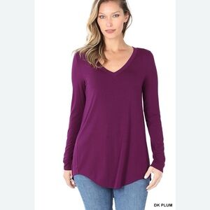 Zenana Long Sleeve Dolphin Hem Purple Tunic Top Size XL